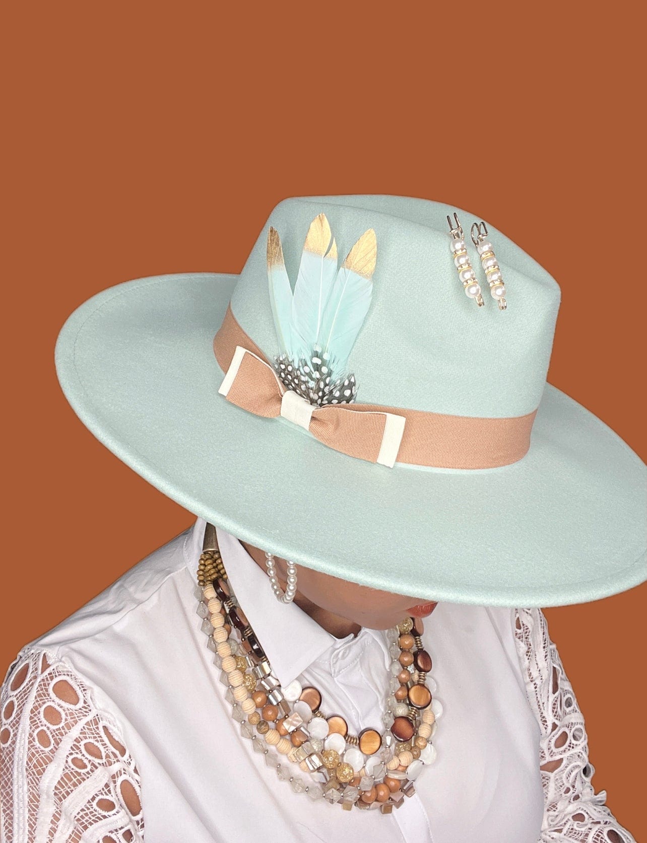 Accessorizmee Bow Tie Fedora in Vanilla Mint - Stylish hat with bow detail

