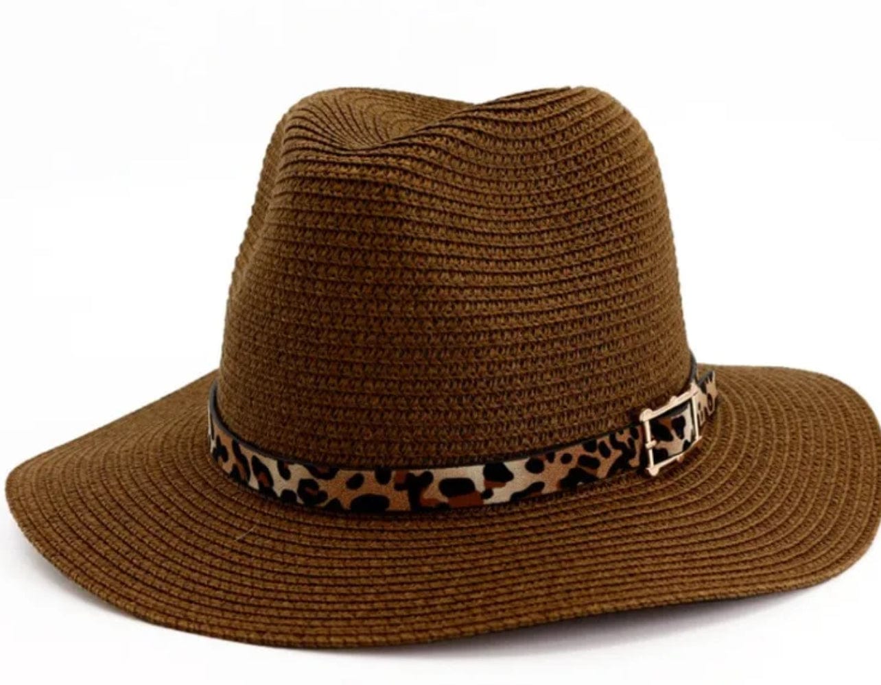 Leopard Straw Fedora - brown - Accessorizmee