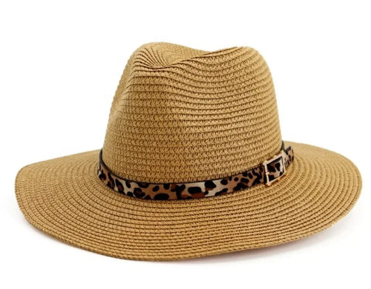 Leopard Straw Fedora - khaki - Accessorizmee