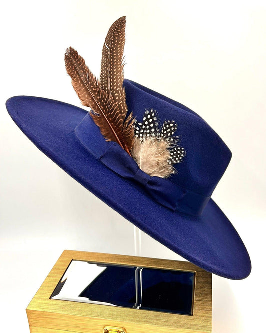 Luxury Bow tie Fedora Hat-Navybrown - Accessorizmee