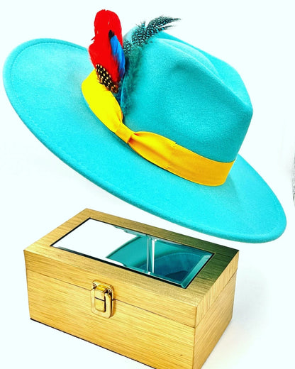 Luxury Bow Tie Fedora Hat-Turquoise mix - Accessorizmee