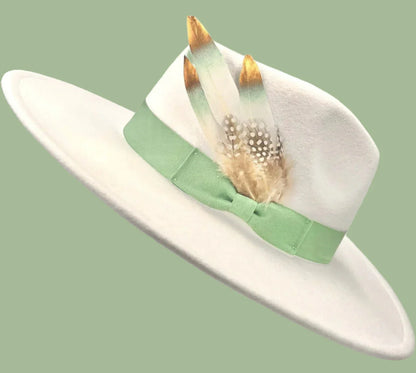 Luxury Bow Tie Fedora Hat-White - Accessorizmee