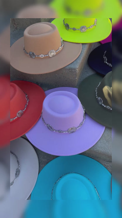 Ballad Round Wide Brim chain Fedora Hat