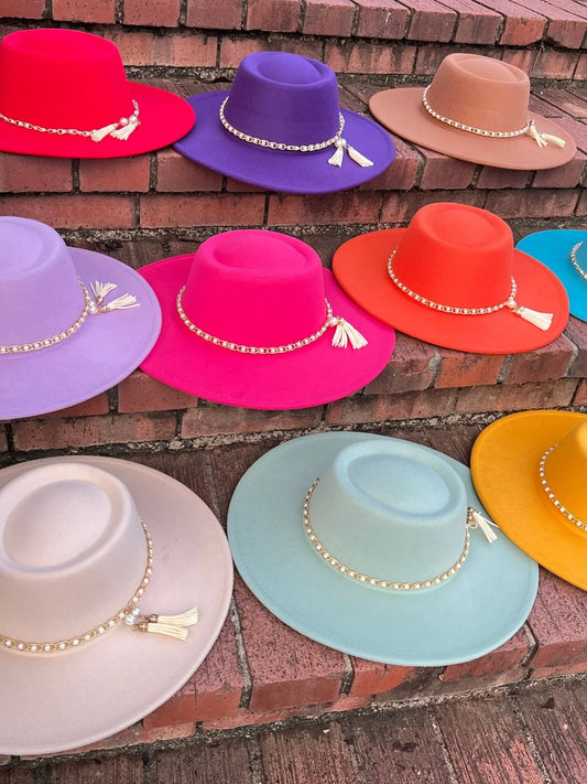 Round Wide Brim Fedora Hat-Pearl - Accessorizmee