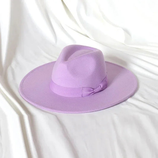 Ribbon Brim Stiff Fedora Hat-lavender - Accessorizmee