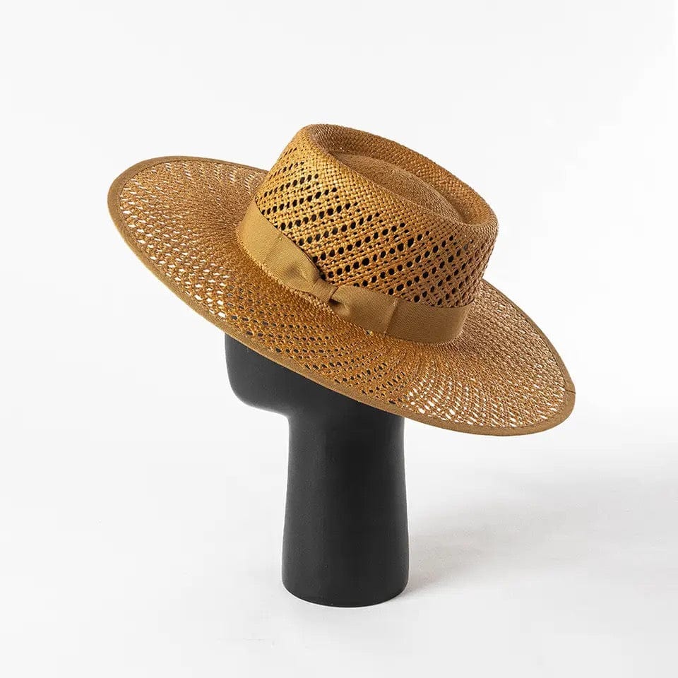 Wide Stiff Brim Straw Hat - Accessorizmee
