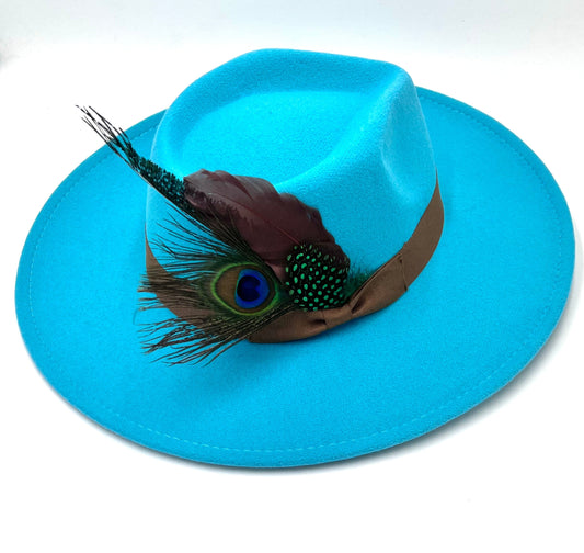 Luxury Bow Tie Fedora Hat-Peacock blue - Accessorizmee