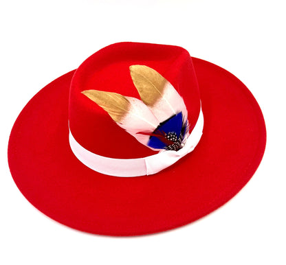 Luxury Bow Tie Fedora Hat -Red - Accessorizmee