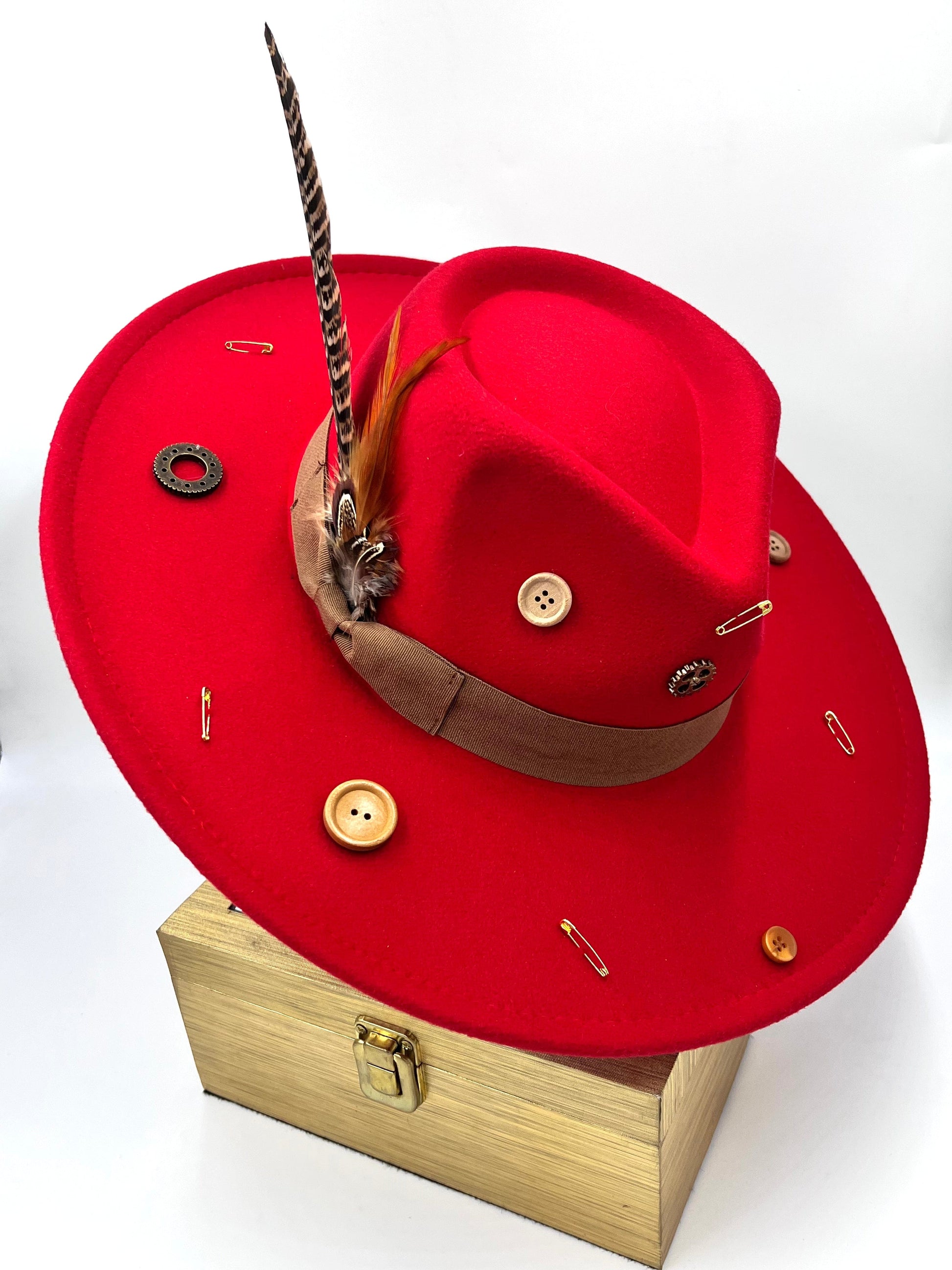 Luxury Bow Tie Fedora -Button-me-up- Red - Accessorizmee