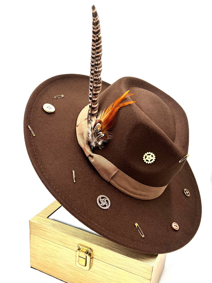 Luxury Bow Tie Fedora Hat -Button-me-up- coffee - Accessorizmee