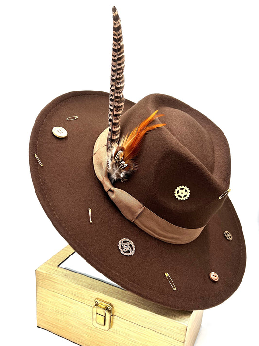 Luxury Bow Tie Fedora Hat -Button-me-up- coffee - Accessorizmee